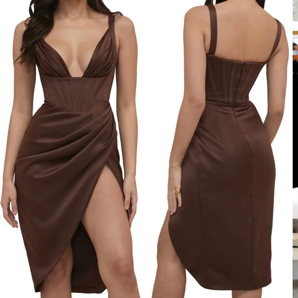 Brown satin cocktail dress